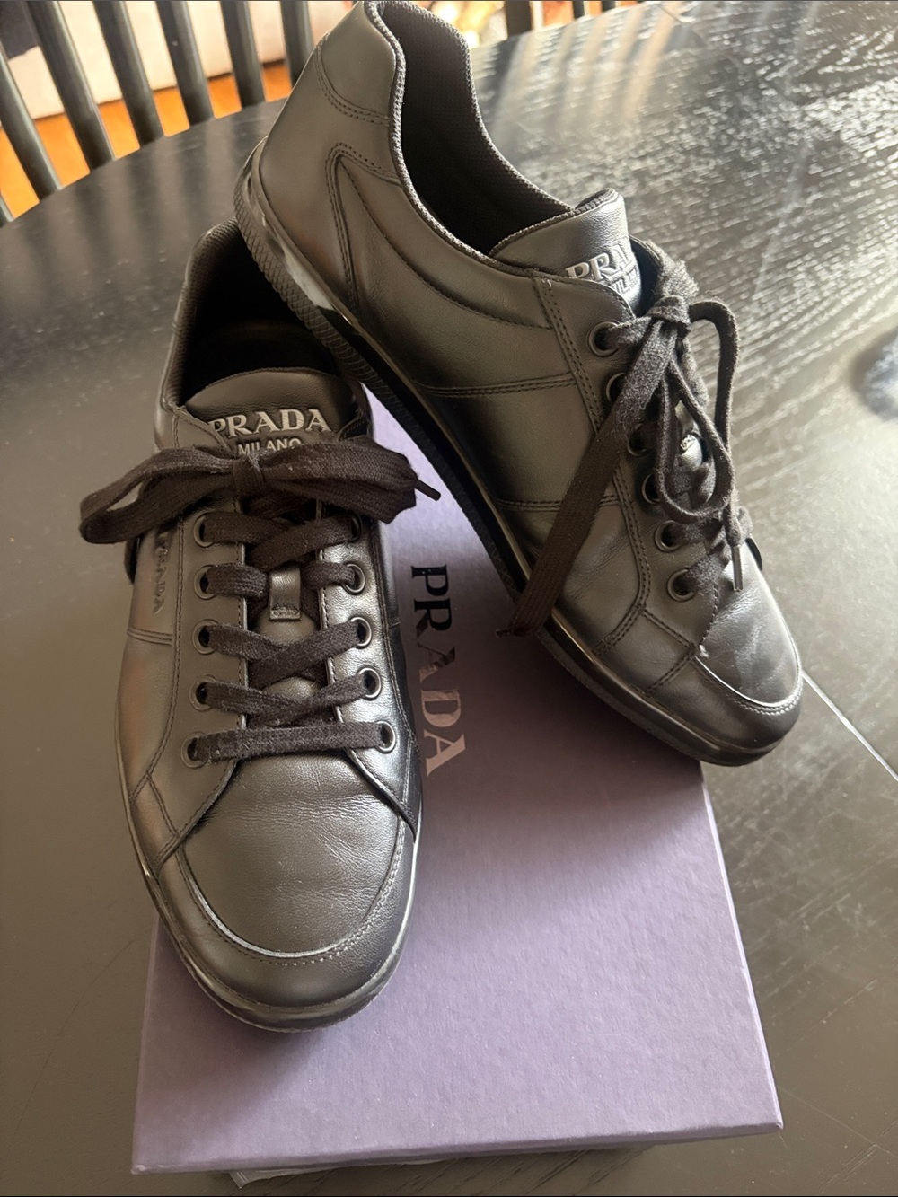 Men’s PRADA black trainers Calzature Uomo Vitello soft  Size 10.5